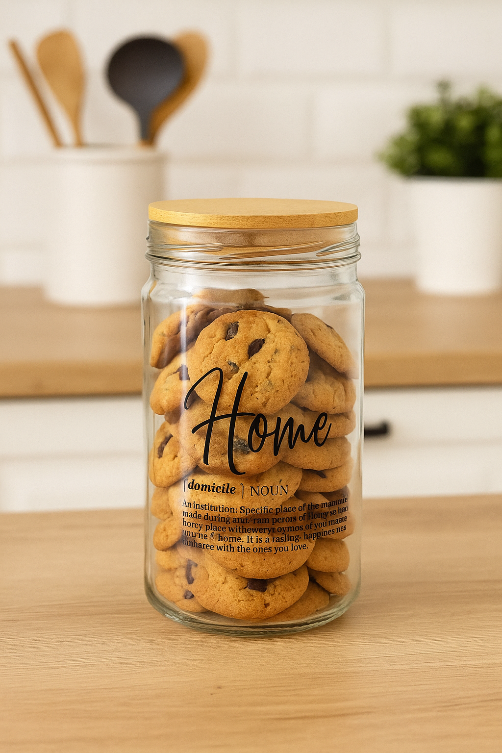 Tarro de vidrio “Home” con tapa de bambú – 1000 ml - Style Home Shop