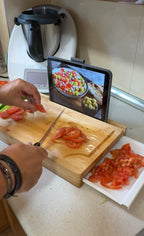 Tabla de Corte de Bambú con Bandeja Extraíble y Soporte para Tablet | Cocina Inteligente y Natural