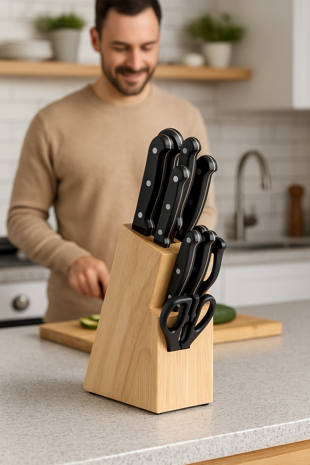 Juego de cuchillos con bloque de madera – 13 piezas - Style Home Shop